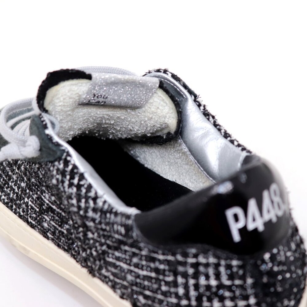 P448 Size 41 John Shaka Sneakers Black White Tweed & Suede - Picture 9 of 15